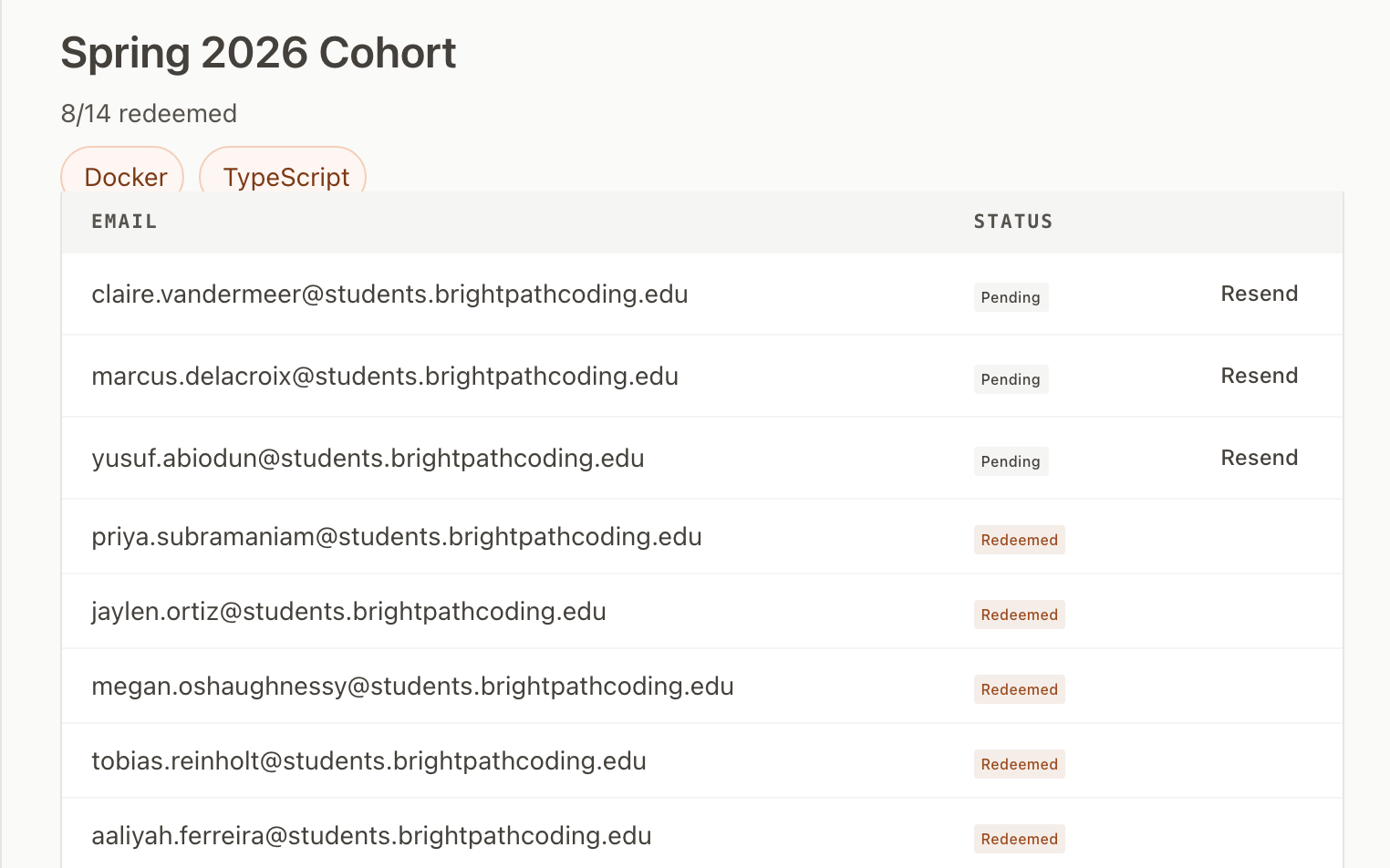 Cohort onboarding